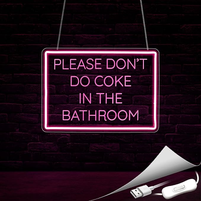 Neon Sign, Please Don't Do Coke in The Bathroom Neon Signs for Wall Decor Neon Pink LED Signs 3D Engrave Neon Light Up Signs Home Decor for Bathroom Business Club Party Bars Shop USB Operated