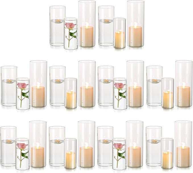 Glasseam Hurricane Glass Candle Holders: 30 Pcs Cylinder Glass Pillar Candle Holder Set for Table Centerpiece Clear Cylinder Vase Bulk Hurricane Vases for Centerpieces Wedding Party Christmas Decor