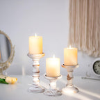 Romadedi Wood Candle Holders for Pillar Candles - Set of 3 Tall Farmhouse Wooden Candlestick Holder, Rustic Candle Stand for Fireplace Mantle Shelf Table Home Decor, Brown Whitewashed 3.9"/6"/ 8.3"