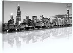 DJSYLIFE Chicago Skyline Wall Art - Black and White Modern Panoramic Cityscape Night View Picture Painting Bedroom Office Living Room Kitchen Home Decoration - Ready to Hang 13.8 "x 47.3" - Chicago 2
