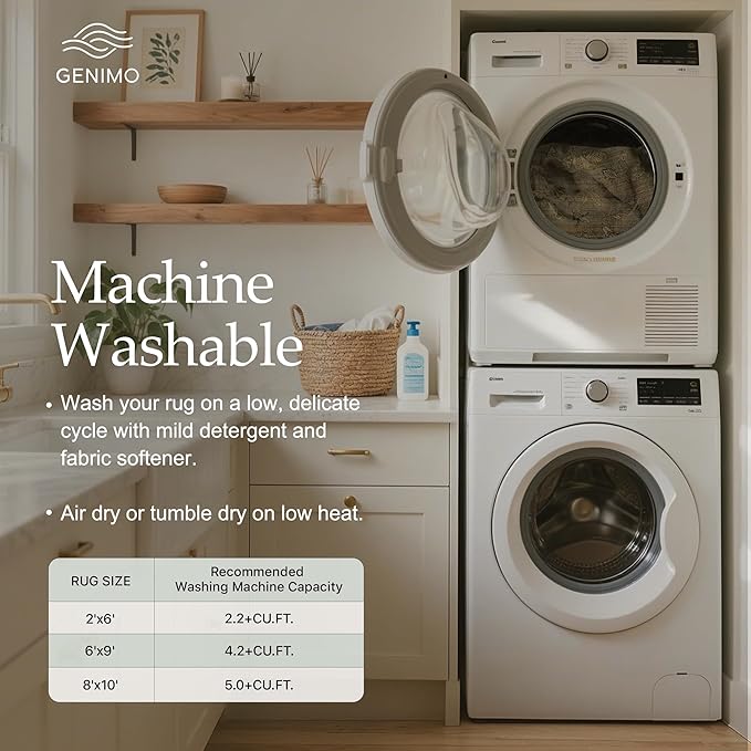 GENIMO 8x10 Area Rugs for Living Room, Machine Washable Non Slip Vintage Rugs, Low Pile Lightweight Chenille Print Rug for Bedroom, Dining Room, Home Office, Moss Taupe