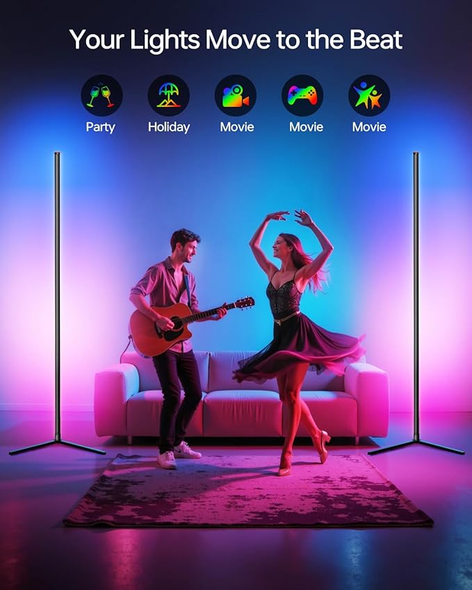 Smart RGB Corner Floor Lamp, APP & Voice Control, 16 Million Color Changing LED Light with Remote, Dimmable Ambient Lighting for Bedroom, Living Room, Game Room