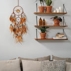 Pretty Jolly Brown Feather Dream Catchers Wall Decor with Chakras Tree of Life Crystal Stone Ornament Handmade Dreamcatchers for Adult Boys Girls Bedroom Dorm Party Birthday Blessing Gift-5Rings