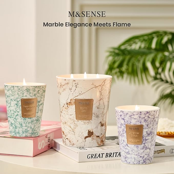 M&SENSE FreshSage Citrus Scented Candles for Home, 3-Wick Highly Scented Jar Candles, Extra Large Candle 35 Oz 150 Hours Long Lasting Burning, Relaxing Aromatherapy Candle for Stress Relief,Meditation