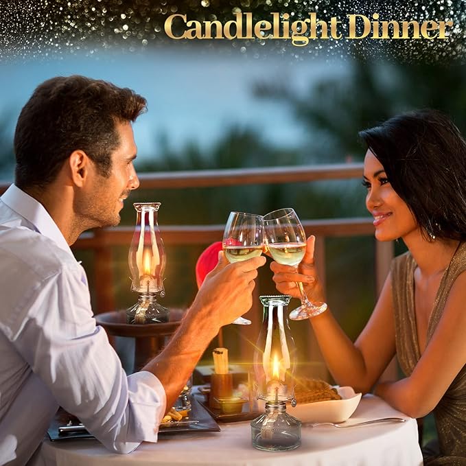 Tuanse 2 Pcs Oil Lamps for Indoor Use Vintage Hurricane Emergency Glass Oil Lamps Large Lantern Classic Decorative Oil Lamp for Home Tabletop Emergency Lighting Supplies (Clear, Black)