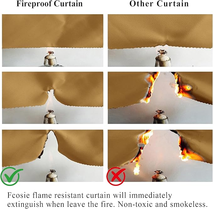 Fcosie 150 Inches Extra Wide Flame Retardant Fire Resistant Fireproof Drapes with Antique Bronze Grommets - 150" W by 96" L - Oak - 2 Panels - Grommet Insulated Room Darkening Privacy Curtains