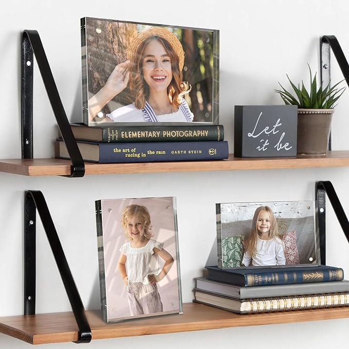 5x7 Inches Acrylic Picture Frames 5 Pack, Double Sided Magnetic Photo Frames,Free Standing on Desk or Table Clear Picture Frames
