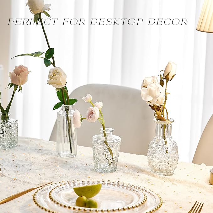 Glass Bud Vase Set of 16, Small Flower Vases, Glass Vases for Centerpieces, Vintage Home Table Decorations Bud Vases (16 Pcs, Clear)