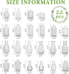 22 Pack Bud Vase in Bulk - BEAHOT Clear Flower Vases for Wedding Decorations, Glass Vase for Centerpiece Table Decorations, Small Boho Vase for Home, Wedding Decor, Mother's Day, Party, Office