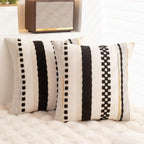 Boho Throw Pillow Covers 18x18 Set of 2 Farmhouse Decorative Cushion Case Striped Square Pillows Cover Chenille Pillow Cases Accent Neutral Pillowcase for Sofa Couch Bed,Black