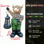 Solar Garden Decor Statues: Handmade Resin Statue with LED Light,Highland Cow Figurine Outdoor Garden Decor Unique Gifts for Women, Mom, Grandma (Green cow1)