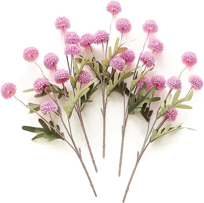 Floroom 5pcs Fuchsia Pink Faux Silk Mums Artificial Flowers, Bulk Fake Small Mini Chrysanthemums with Stems for DIY Wedding Centerpieces Floral Arrangements Vase Fillers Home Decorations