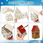 Hiboom 12 Pcs DIY Christmas Village Sets Wood Villa Houses Christmas Mini Wooden House Gift for Winter Xmas Party Decorations