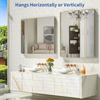 WEER 36X30 Inch Brushed Nickel Bathroom Mirror, Brushed Silver Metal Frame Mirror, Rounded Rectangle Silver Bathroom Vanity Mirror, Tempered Glass, Anti-Rust, Hangs Horizontally or Vertically