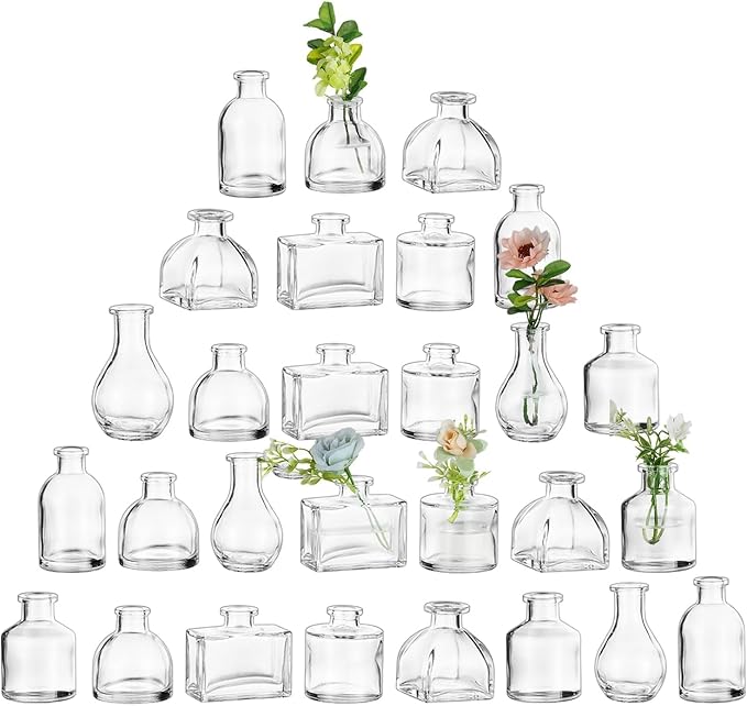 Glasseam Clear Glass Vases for Centerpieces: Mini Flower Vase Set 28Pcs Bud Vases in Bulk - Modern Small Vases for Home Room Wedding Party Dining Table Center Decor