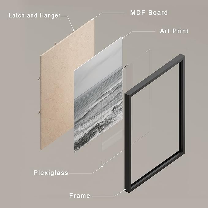 SIGNWIN Framed White Minimal Ocean Beach Seashore Coastals Wall Art, Set of 4 Landscape Colorful Wall Decor Prints, Nature Wilderness Wall Décor for Living Room, Bedroom - 11"x14" Black