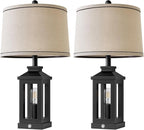 BOBOMOMO 23.75" Farmhouse Black Table Lamps Set of 2– Rustic Bedside Lamps with 3 Way Dimmable Touch Control Night Light & USB A+C Ports, Modern Lamp for Bedroom, Living Room, Entryway