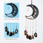 Agate Gemstone Big Dream Catcher 7 Chakra Tree of Life Dream Catcher with Crystal Stones Handmade Dreamcatcher Wall Decor for Adults Boys Girls,Bedroom,Garden,Bless Gift(Large Black Moon)