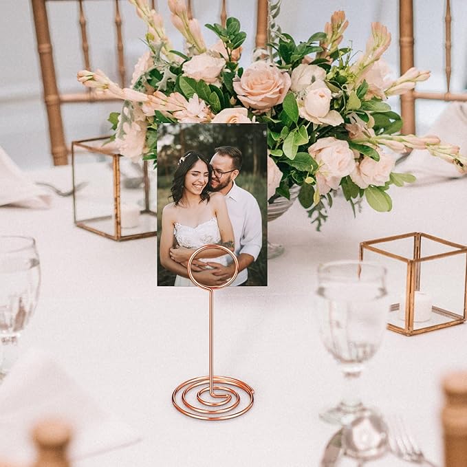 TecUnite 24 Pieces 3.35 Inch Table Number Holder Place Card Photo Holder Picture Name Menu Clips Memo Cards Stand for Wedding Reception Anniversary Birthday Party Centerpieces (Rose Gold)