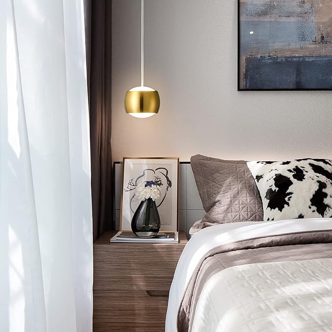 Modern LED Dimmable Pendant Light fixtures,Mini Island Pendant Lighting for Kitchen Island Dinning Room,Bedroom,Bar, Kitchen Island Ceiling Hanging Light Fixtures(gold-1-Pack)