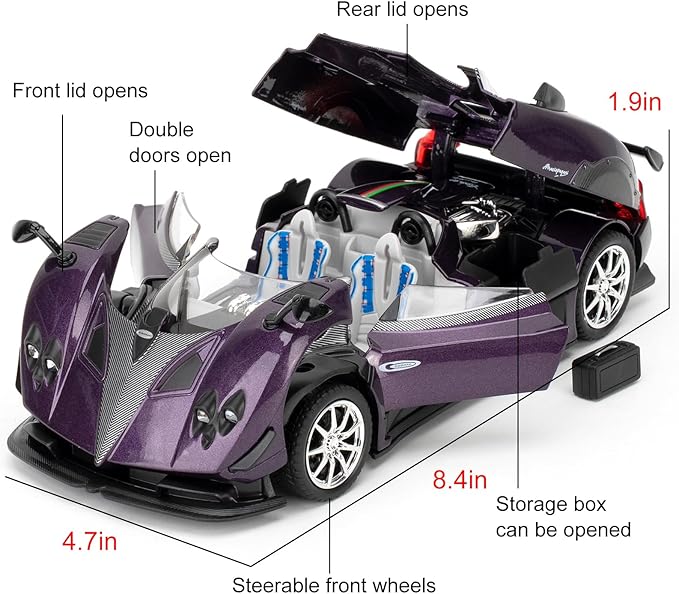 1/24 Car Model Compatible for Collectible Pagani Zonta HP Diecast Toy Car,Zinc Alloy Pull Back Cabriolet Vehicles Toy with Sound and Light for Adult Boys Girls (Purple)