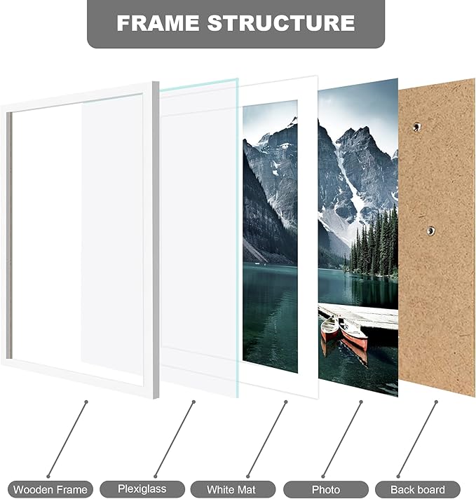 13x19 Picture Frame Set of 3 - Display 11x17 Photo with Mat or 13 x 19 Poster without Mat, Wall Mounting Horizontal and Vertical, White