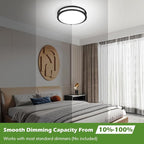 2-Pack 50W Dimmable Flush Mount Ceiling Lights, 16 Inch Black LED Ceiling Light with 5 Color Temperatures in One Selectable, 5400LM Modern Close to Ceiling Light Fixtures for Livingroom Dining Hallway