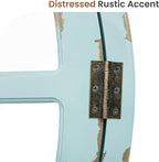 30" Round Window Mirror, Vintage Coastal Wall Mirror with Distressed Blue Wood Frame & Faux Windowpanes, Farmhouse Cottagecore Decor for Living Room, Entryway, or Dining Room