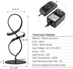 Mayful Modern Table Lamp with LED Spiral Design, Bedside Lamp with Stepless Dimming Switch, Contemporary Nightstand & Black Table Lamp for Bedroom, Living Room, Home Office, 12W 3200K Warm White