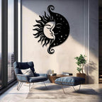 Tuglona Sun and Moon Metal Wall Art, Sun Metal Wall Decor, Moon Wall Art, Boho Wall Decor, Celestial Wall Decoration, Modern Celestial Wall Hanging, Bathroom Wall Hanging (Black, 19"x14"/47x36cm)