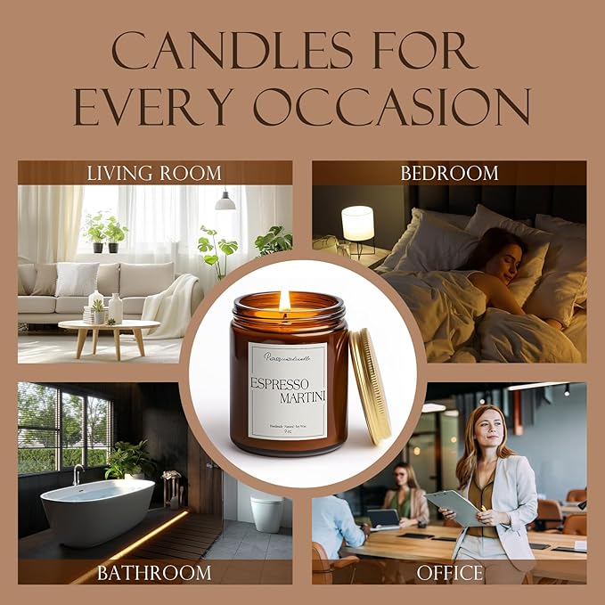 Espresso Martini Highly Scented Candles for Home, 9oz Natural Soy Aromatherapy Coffee Candle with Essential Oil, Home Fragrance Stress Relief & Meditation Jar Candles Gifts for Men Women