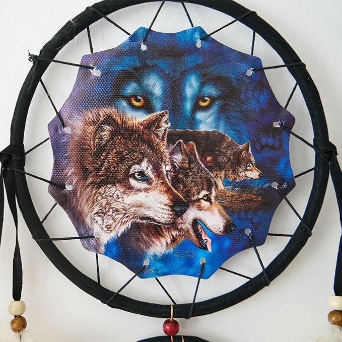 Remorelt Wolf Eagle Bear Dream Catcher Bedroom Wall Decor, Christmas Home Decoration, Room Accessory, White Moon Feather Decoration - Unique Home Craft Wall Pendant (DC03 13inch Set 3 Wolves)