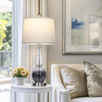 27.5" Gradual Gray Clear Glass Table Lamp Set of 2,3-Way Dimmable Touch Control Bedside Lamps with USB Ports and AC Outlet, Modern Nightstand Lamps for Bedroom Living Room