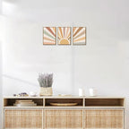 Bwodke Boho Wall Art, Framed Abstract Wall Art, Sun Rising on the Horizon Neutral Canvas Wall Decor, Mid Century Geometric Pictures Set of 3, Minimalist Paintings, for Bedroom Living Room Bathroom 12"x16"