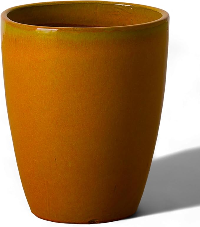 Emissary Home and Garden Bullet 11.5 in. Bright Orange Ceramic Round Planter (11.5 in. L x 11.5 in. W x 14 in. H) with Drainage Hole