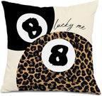 Coquette Pink Bow Leopard Print Lips Lucky 8 Ball Throw Pillow Covers 18x18, Cheetah Room Decor, Funky Y2K Leopard Print Decorative Pillow Covers for Girls Room Dorm Apartment Home