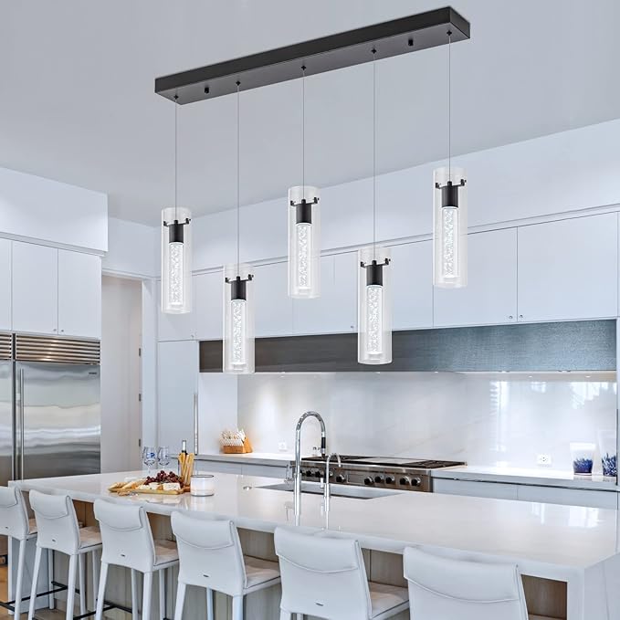 Black Pendant Light, 5-Light Pendant Lighting for Kitchen Island, Pendant Lights Kitchen Island for Dining Room, Living Room, Corridor, Cafe bar, Club, Restaurant
