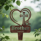 Brother Memorial Grave Stake, Cemetery Decorations for Grave Markers 12.5 x 7.2 inch Heart Metal Sympathy Stakes Graveside Plaque Decor Sign for Brother Graves, Yard, Garden - Rust-Brother