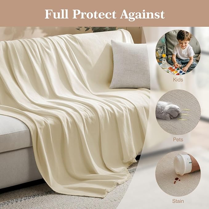 Couch Cover for Dogs Sectional Sofa Covers Washable for 2 Cushion Couch, Chenille Couch Cover Blanket, Sectional Sofa Slipcovers, Multi-Use Furniture Protector for Kids, Pets, 71" X118", Beige
