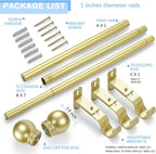 Curtain Rods for Windows 16 to 136 Inches, Curtain Rod Max Adjustable Length of 144 IN, 1" Diameter Drapery Rods Round Finials, Warm Gold, Pack of 1