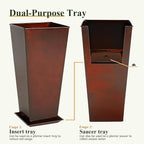 WORTH Garden Large Metal Glazed Planter Set of 2 (25" + 28"), Luxurious Glossy Finish Red Tall Square Tapered Steel Plant Pot, Decor Flower Pot Indoor & Outdoor, Drainage Hole & Dual-Purpose Saucer