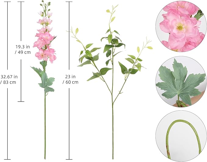 8PCS Pink Artificial Delphinium Flowers with Clematis Greenery Long Stem Artificial Flowers for Tall Vase for Home Wedding Floral Arrangement Centerpiece Table Decor (Pink)
