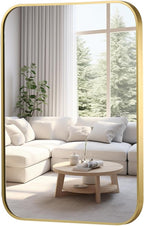 FARMER 22x30 Inch Gold Bathroom Mirror, Rectangle Vanity Mirror, Brushed Mirrors for Wall, Metal Frame Hanging Mirror with Round Corner for Bedrooms, Entryways, Living Rooms, Horizontal/Vertical