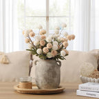 Ceramic Flower Vase Home Decor - 7.6 Inch Farmhouse Rustic Table Vases with Handle Living Room Decoration Decorative Vintage Pottery for Kitchen Shelf Coffee Dining Bookshelf Fireplace Centerpiece