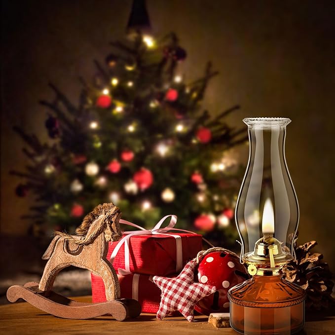 Tuanse 2 Pcs Oil Lamps for Indoor Use Vintage Hurricane Emergency Glass Oil Lamps Large Lantern Classic Decorative Oil Lamp for Home Tabletop Emergency Lighting Supplies(Brown)