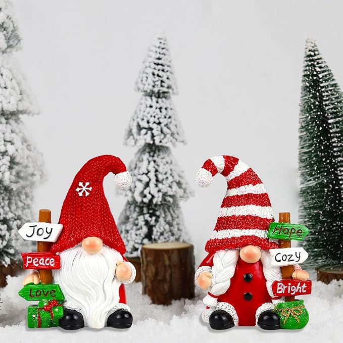 Christmas Gnomes Decorations for Home 2 PCS Xmas Desk Figurines Indoor Resin Collectible Statue Cute Holiday Ornament for Table Home