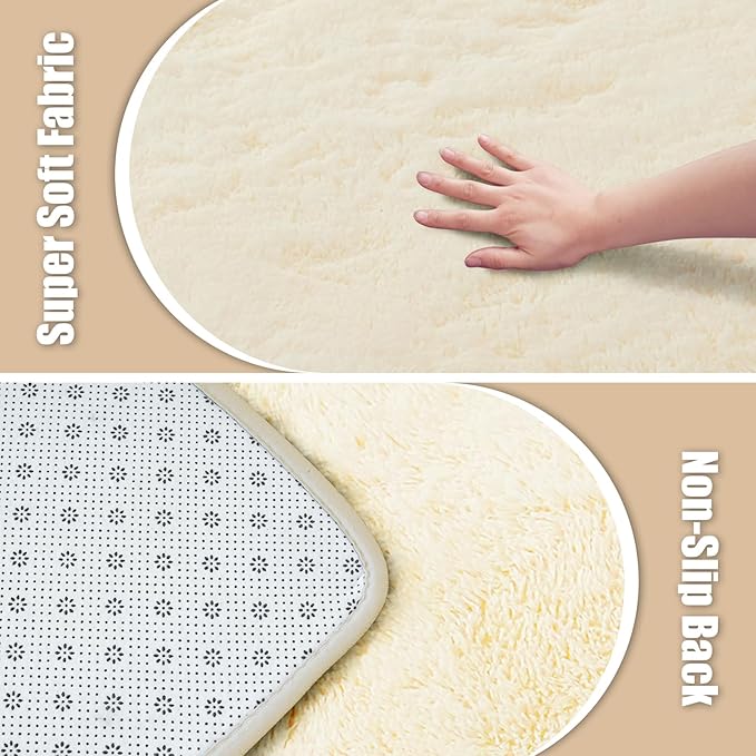 Shag Area Rug for Bedroom 3x5,Ivory Fluffy Area Rugs for Living Room,Soft Fuzzy Rug Non-Shedding Indoor Plush Carpet for Kids Bedroom Nursery Dorm Home Decor