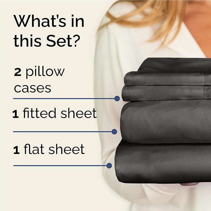Twin XL Sheets Set 4 Piece - Includes 2 Pillowcases - Bed Sheets Twin XL Size - Soft Hotel Luxury Bedding - Cooling, Comfy & Breathable - 1 Flat & 1 Fitted & 2 Pillowcases w/ Deep Pockets - Charcoal