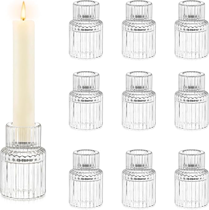 Candle Holder Glass Candlestick Holders: Hewory 10PCS Clear Taper Candle Holders Bulk for Table Centerpiece, Glass Candle Holder Candle Stick Holder Decor for Christmas Wedding Party Bridal Showers
