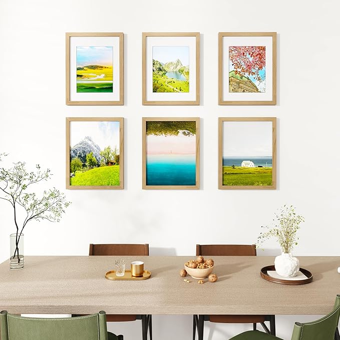 IBUYKE 11 x14 Picture Frame,Set of 3,Solid Oak Wood 11x14 Photo Frame with Mat to 8x10,11x14 Picture Frames With Tempered Glass,Wall Mount Display,Home Decor,Natural Oak 14 x 11 Frame,UWPF1114N-3